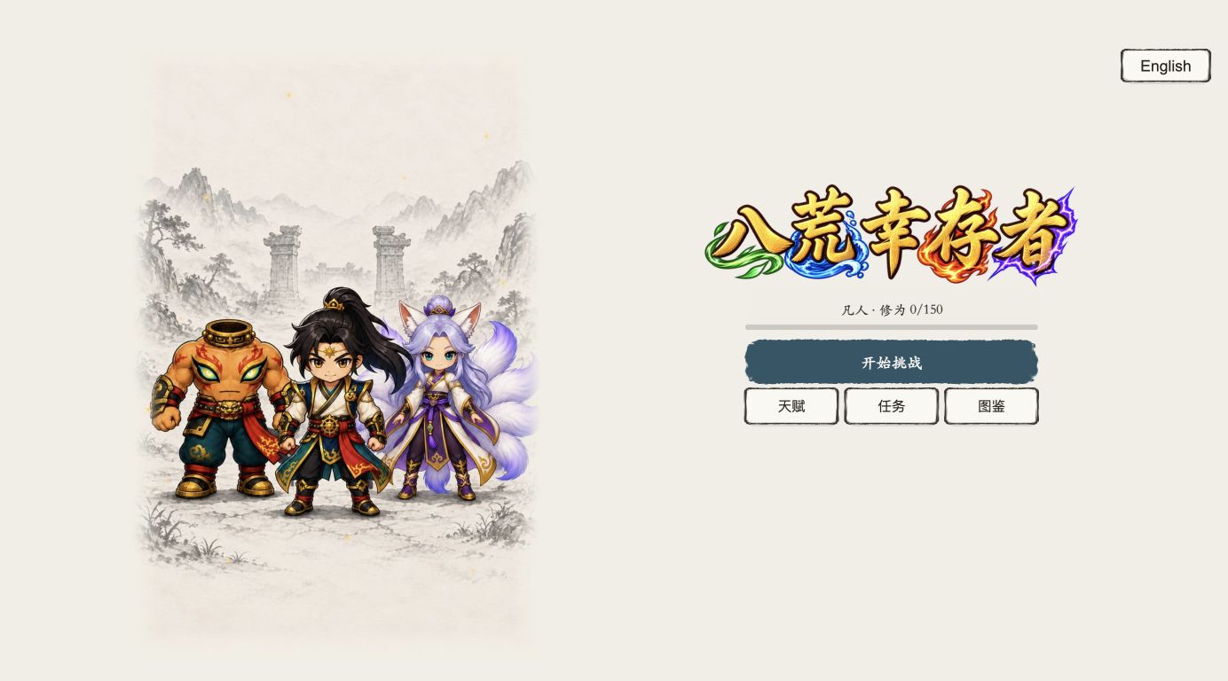V2 实机首页：刑天、后羿与九尾。